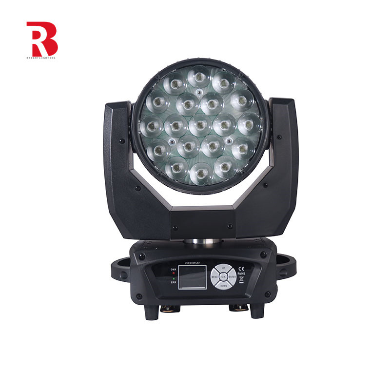 LED Moving Head Stage Light 19 Pcs 15W 4-In-1 com versão retroiluminada para show