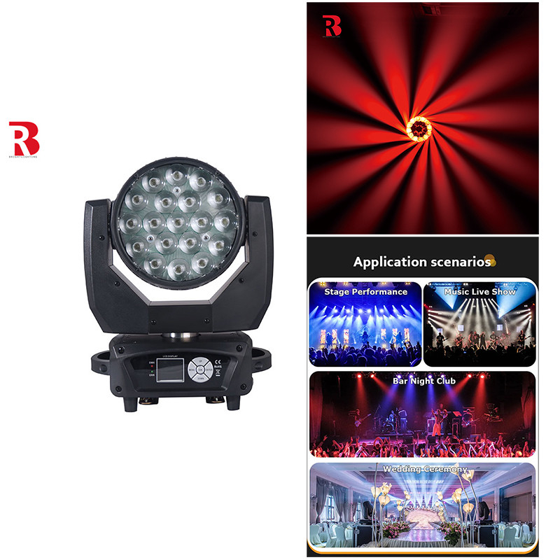 LED Moving Head ZOOM And Rotation 19pcs 15W 4-In-1 Beeye Beam Light