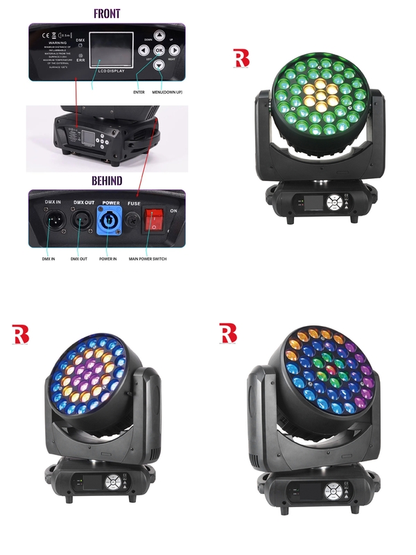 LED DMX Moving Head 37pcs 15W RGBW Beeye Stage Light Para Concertos de Tamanho Médio